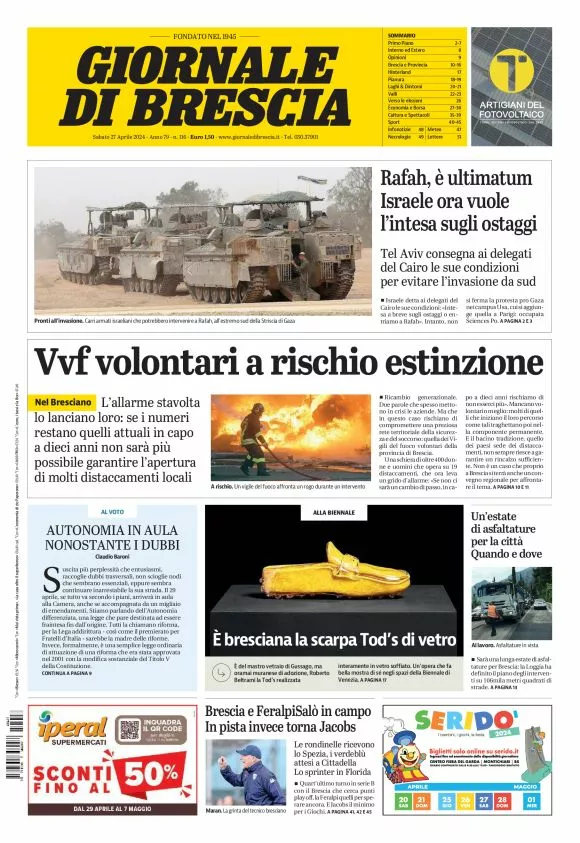 Prima-pagina-giornale di brescia-oggi-edizione-del-2024-04-27